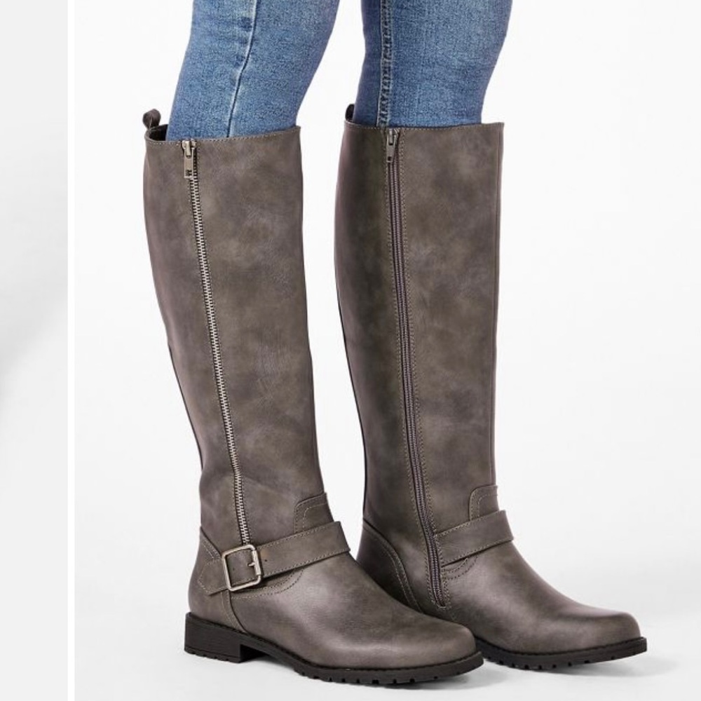 Just Fab Grey riding boots size 7 wide calf